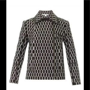 DVF Diane Von Furstenburg Honeycomb Biker Jacket with Leather Trim Size 8